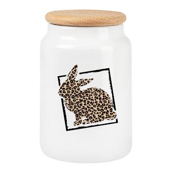 Lapin bien camouflé en look léopard - Boîte à biscuits avec couvercle en bois - blanc - Devant