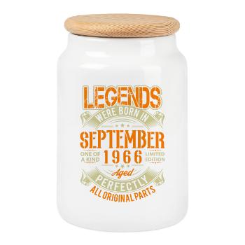 1966 September Birthday Legend - Cookie Jar with Wooden Lid - white - Front