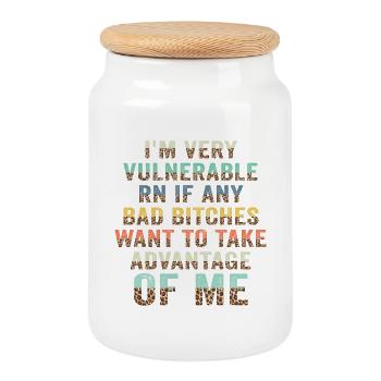I'm Very Vulnerable RN - Cookie Jar with Wooden Lid - white - Front