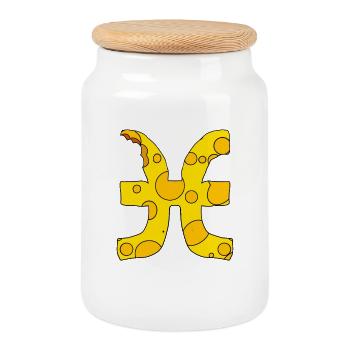 Zodiac sign Pisces - Cookie Jar with Wooden Lid - white - Front