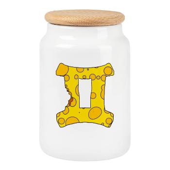 Zodiac sign Gemini - Cookie Jar with Wooden Lid - white - Front