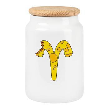 Zodiac sign Aries - Cookie Jar with Wooden Lid - white - Front
