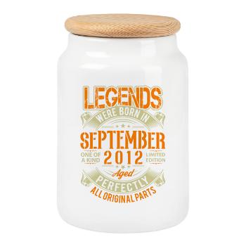 2012 September Geburtstag Legende - Keksdose mit Holzdeckel - Weiß - Vorne