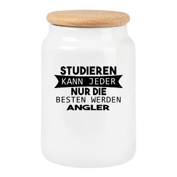 Angler Geschenk - Keksdose mit Holzdeckel - Weiß - Vorne