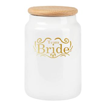 Team Bride in Gold Wedding Celebration - Cookie Jar with Wooden Lid - white - Front