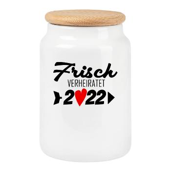 Frisch verheiratet 2022 - Keksdose mit Holzdeckel - Weiß - Vorne