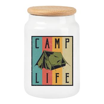 Camp Life - Cookie Jar with Wooden Lid - white - Front