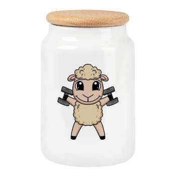 Bodybuilder Sheep Fitness Motivational Gift - Cookie Jar with Wooden Lid - white - Front