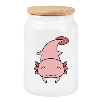 Axolotl doux - Boîte à biscuits avec couvercle en bois - blanc - Devant