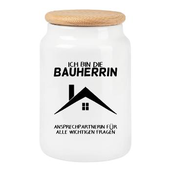 Bauherrin Hausbau Baustelle Richtfest - Keksdose mit Holzdeckel - Weiß - Vorne