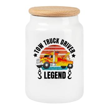 Tow Truck Driver Legend Sunset - Cookie Jar with Wooden Lid - white - Front