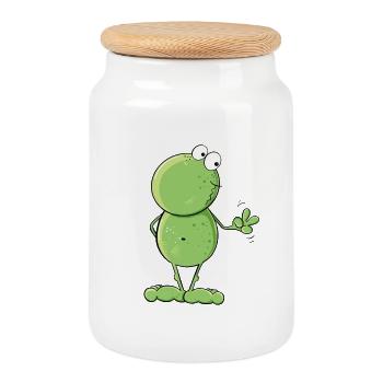 Drôle de grenouille de la paix I grenouille dessin animé MODARTIS - Boîte à biscuits avec couvercle en bois - blanc - Devant
