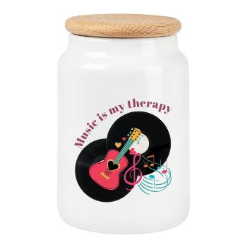 Music is my therapy - Music Lover Gift Idea - Keksdose mit Holzdeckel - Weiß - Vorne