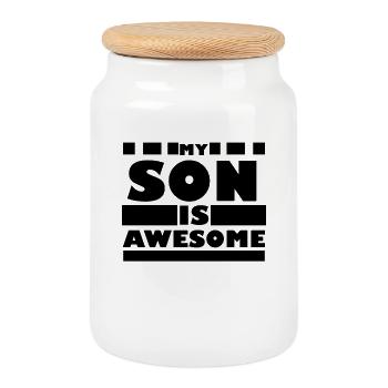 Mon fils dit drôle pour le père - Boîte à biscuits avec couvercle en bois - blanc - Devant