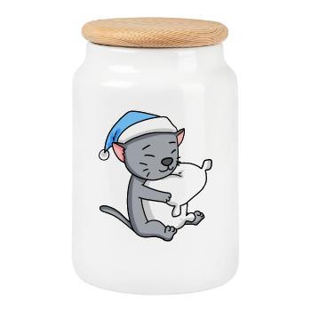 Chat race korat - Boîte à biscuits avec couvercle en bois - blanc - Devant
