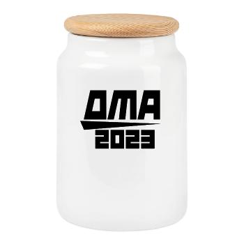 Oma 2023 Schwangerschaft verkünden - Keksdose mit Holzdeckel - Weiß - Vorne