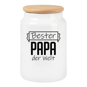 Papa Shirt - Bester Papa der Welt - Vatertag - Keksdose mit Holzdeckel - Weiß - Vorne