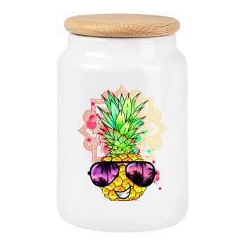 Ananas Mandala - Keksdose mit Holzdeckel - Weiß - Vorne