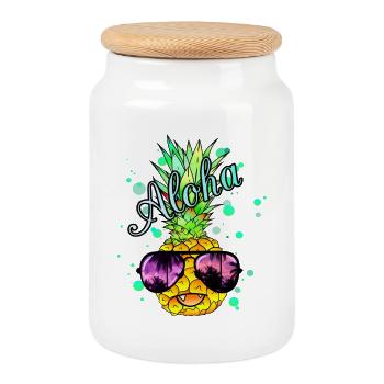 Vampir Ananas mit cooler Sonnenbrille - Keksdose mit Holzdeckel - Weiß - Vorne