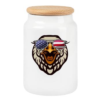 Patriotic American Bald Eagle Head Sunglasses Flag - Cookie Jar with Wooden Lid - white - Front