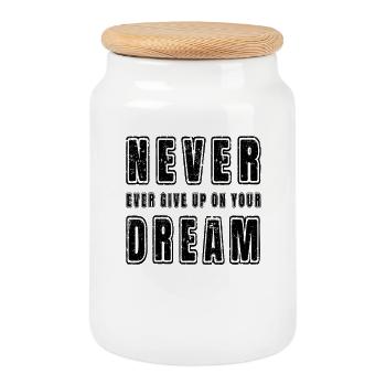 Inspirational Motivational Never Ever Give Up Text - Cookie Jar with Wooden Lid - white - Front