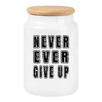 Inspirational Motivational Never Ever Give Up Text - Cookie Jar with Wooden Lid - white - Front