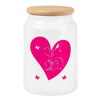 Pink Heart and Butterflies - Keksdose mit Holzdeckel - Weiß - Vorne