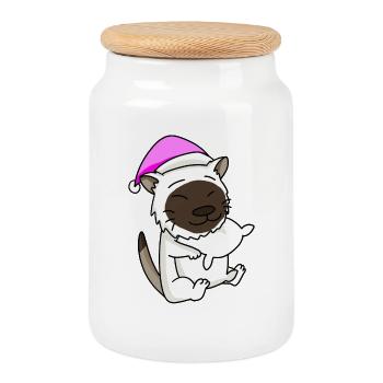 Chat race de chat Birmanie - Boîte à biscuits avec couvercle en bois - blanc - Devant