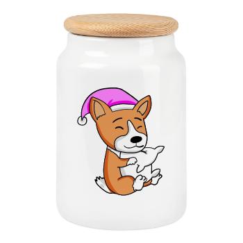 Chien race de chien Welsh Corgi Pembroke - Boîte à biscuits avec couvercle en bois - blanc - Devant