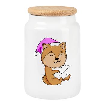 Chien de race Zwergspitz - Boîte à biscuits avec couvercle en bois - blanc - Devant