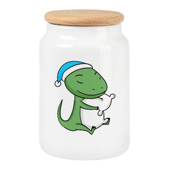 Lézard avec oreiller et tête endormie - Boîte à biscuits avec couvercle en bois - blanc - Devant