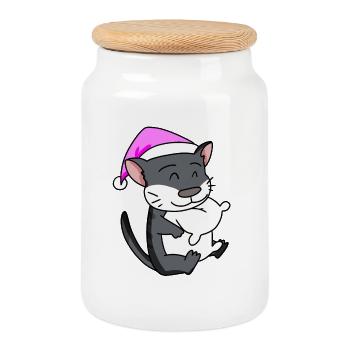 Chat Cat Race Norwegian Forest Cat - Boîte à biscuits avec couvercle en bois - blanc - Devant