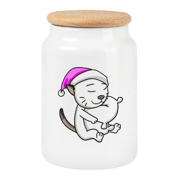 Chat race Colorpoint Shorthair - Boîte à biscuits avec couvercle en bois - blanc - Devant
