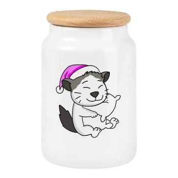 Chat race Ragdoll - Boîte à biscuits avec couvercle en bois - blanc - Devant