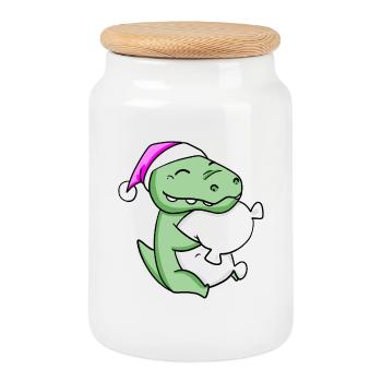 Crocodile avec oreiller et bonnet de couchage - Boîte à biscuits avec couvercle en bois - blanc - Devant