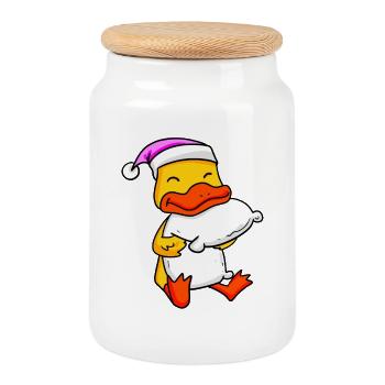 Canard avec oreiller et bonnet de couchage - Boîte à biscuits avec couvercle en bois - blanc - Devant