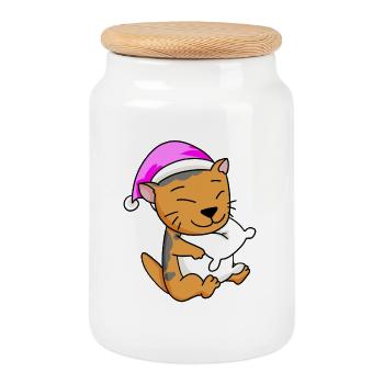 Cat Cat Breed Scottish Folding Ear Cat - Cookie Jar with Wooden Lid - white - Front