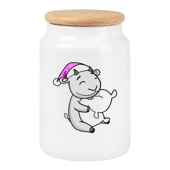 Chèvre avec oreiller et bonnet de couchage - Boîte à biscuits avec couvercle en bois - blanc - Devant