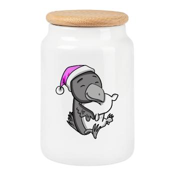 Crow with pillow and sleeping cap - Cookie Jar with Wooden Lid - white - Front