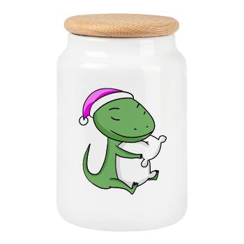 Lézard avec oreiller et bonnet de couchage - Boîte à biscuits avec couvercle en bois - blanc - Devant