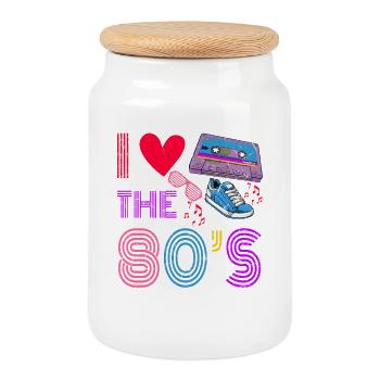 Cassette Tape Retro I Love The 80S Costume I Heart - Boîte à biscuits avec couvercle en bois - blanc - Devant