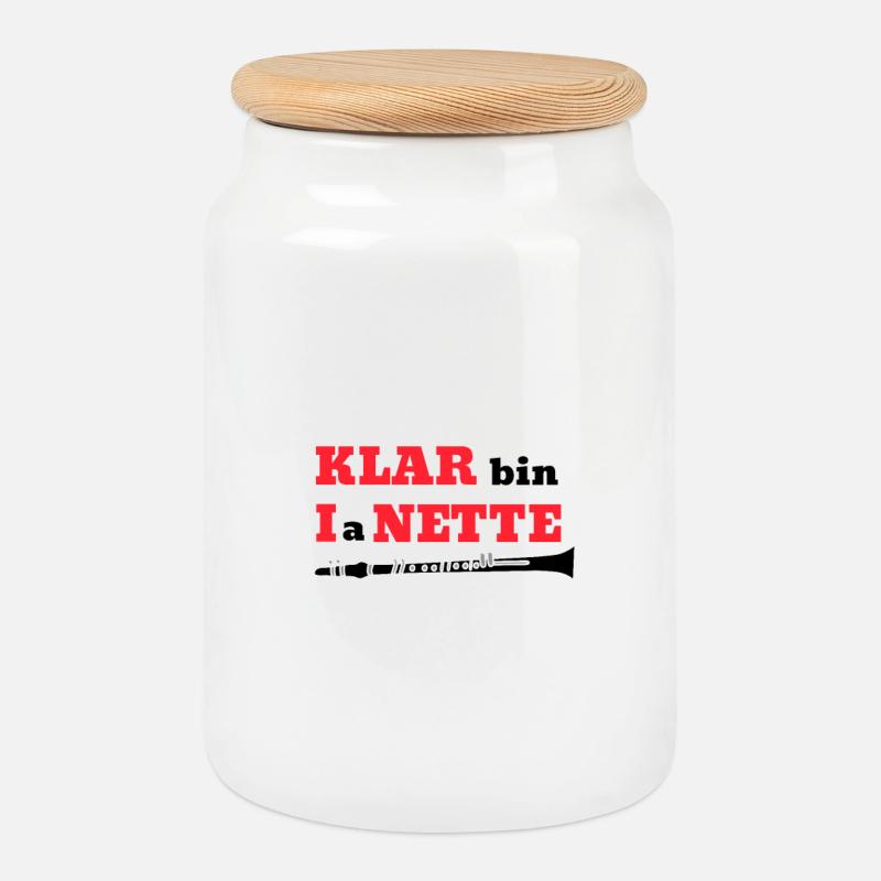 KLAR bin I a NETTE Klarinette Wortspiel - Keksdose mit Holzdeckel - Weiß