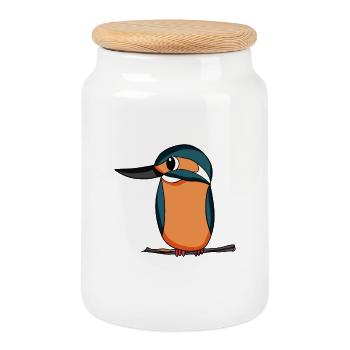 Eisvogel Blauer Vogel - Keksdose mit Holzdeckel - Weiß - Vorne