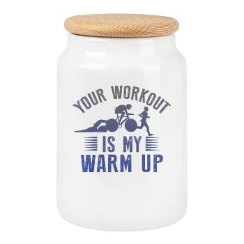 Votre entraînement est mon triathlon d’échauffement - Boîte à biscuits avec couvercle en bois - blanc - Devant