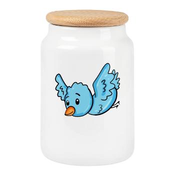 Bird Blue - Cookie Jar with Wooden Lid - white - Front