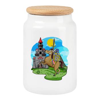 Knight Horse Castle for children - Cookie Jar with Wooden Lid - white - Front