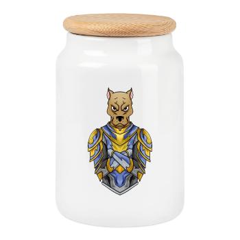 Knight Dog in Medieval Armor - Cookie Jar with Wooden Lid - white - Front