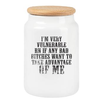 I'm Very Vulnerable RN - Cookie Jar with Wooden Lid - white - Front