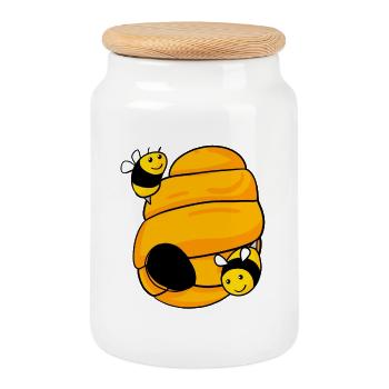 Nid d’abeilles avec des abeilles mignonnes - Boîte à biscuits avec couvercle en bois - blanc - Devant