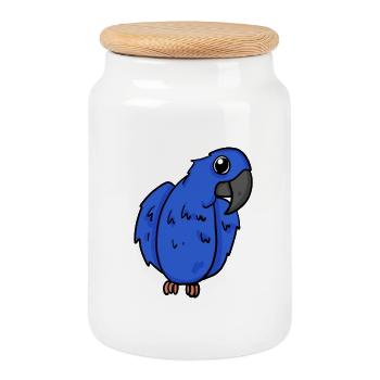 Hyacinth Macaw Parrot Bird - Cookie Jar with Wooden Lid - white - Front